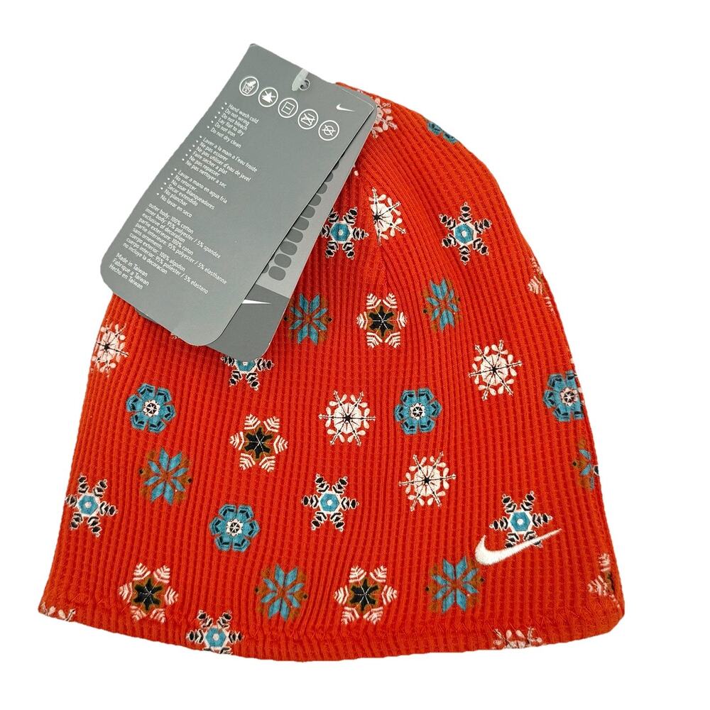 Nike VTG ‘05 Girls Hat Cold Weather Beanie Orange Floral Swoosh Reversible New!